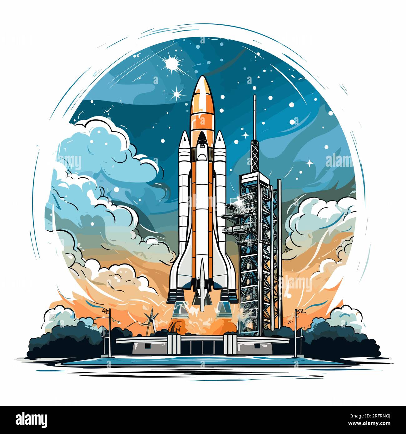 Kennedy Space Center handgezeichnete Comic-Illustration. Kennedy Space Center. Vektor-Doodle-Zeichentrickfilm-Illustration Stock Vektor