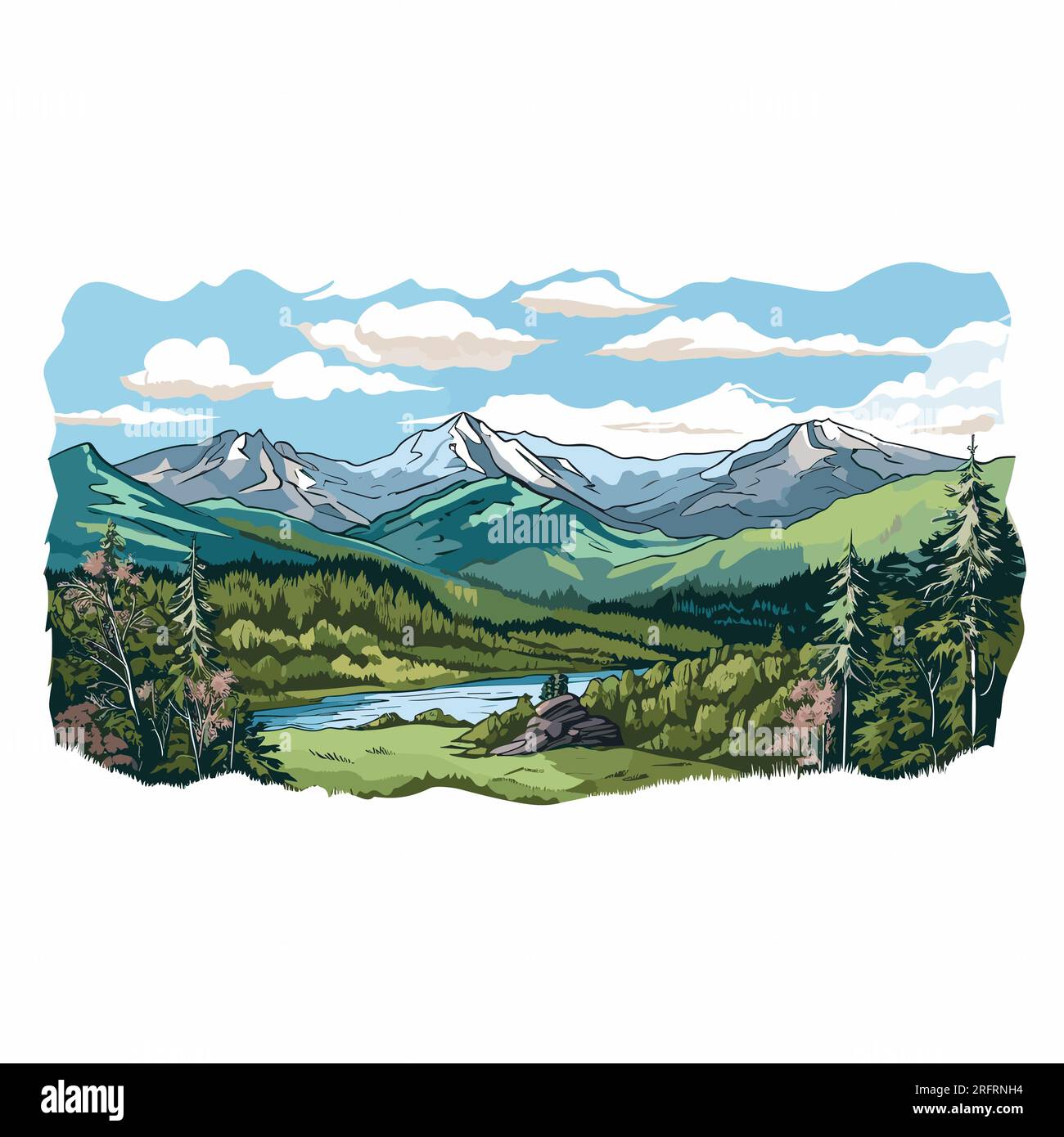 Ein handgezeichnetes Comic-Bild der Great Smoky Mountains. Die Great Smoky Mountains. Vektor-Doodle-Zeichentrickfilm-Illustration Stock Vektor