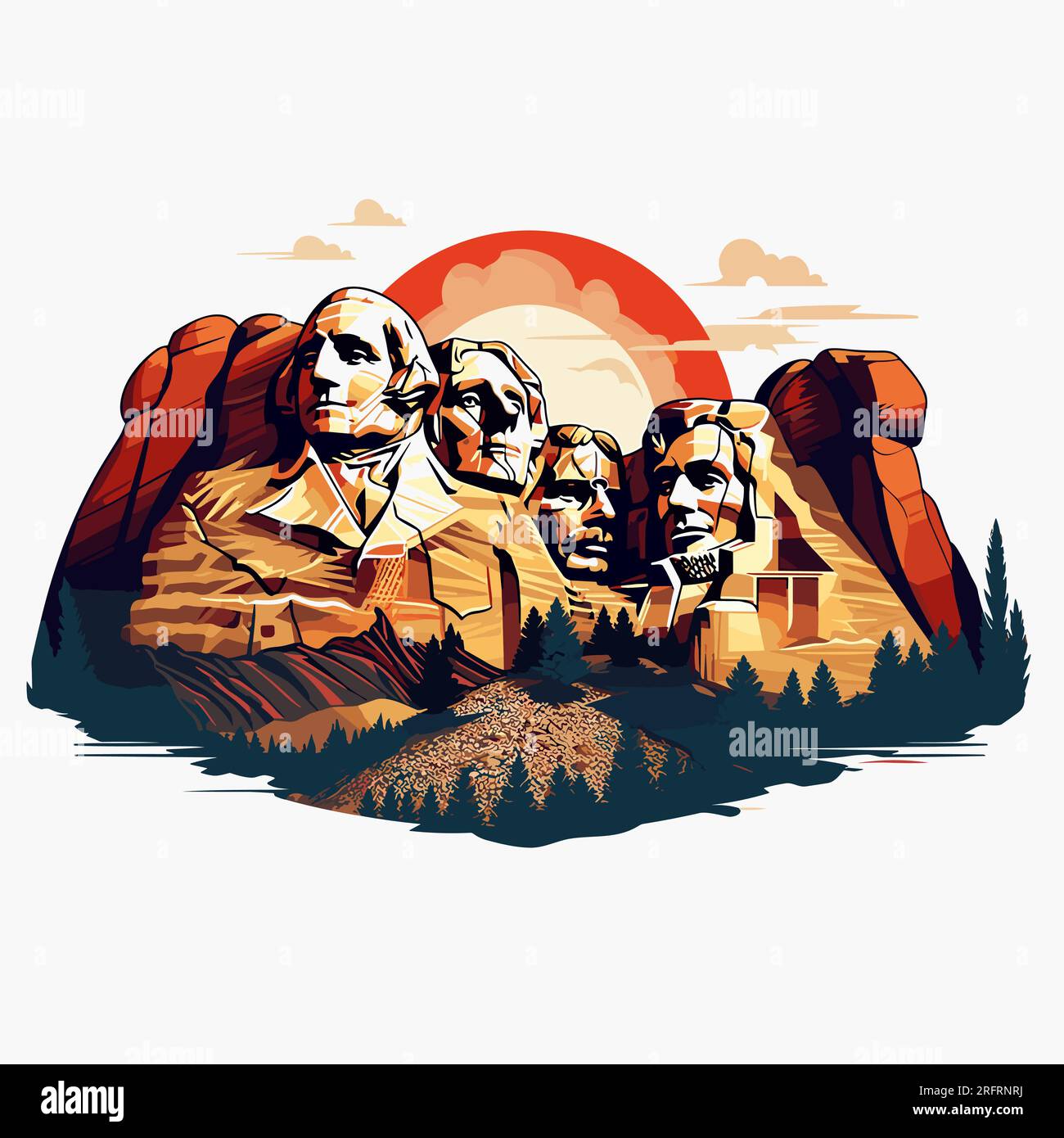 Von Hand gezeichnete Comic-Illustration von Mount Rushmore. Mount Rushmore. Vektor-Doodle-Zeichentrickfilm-Illustration Stock Vektor