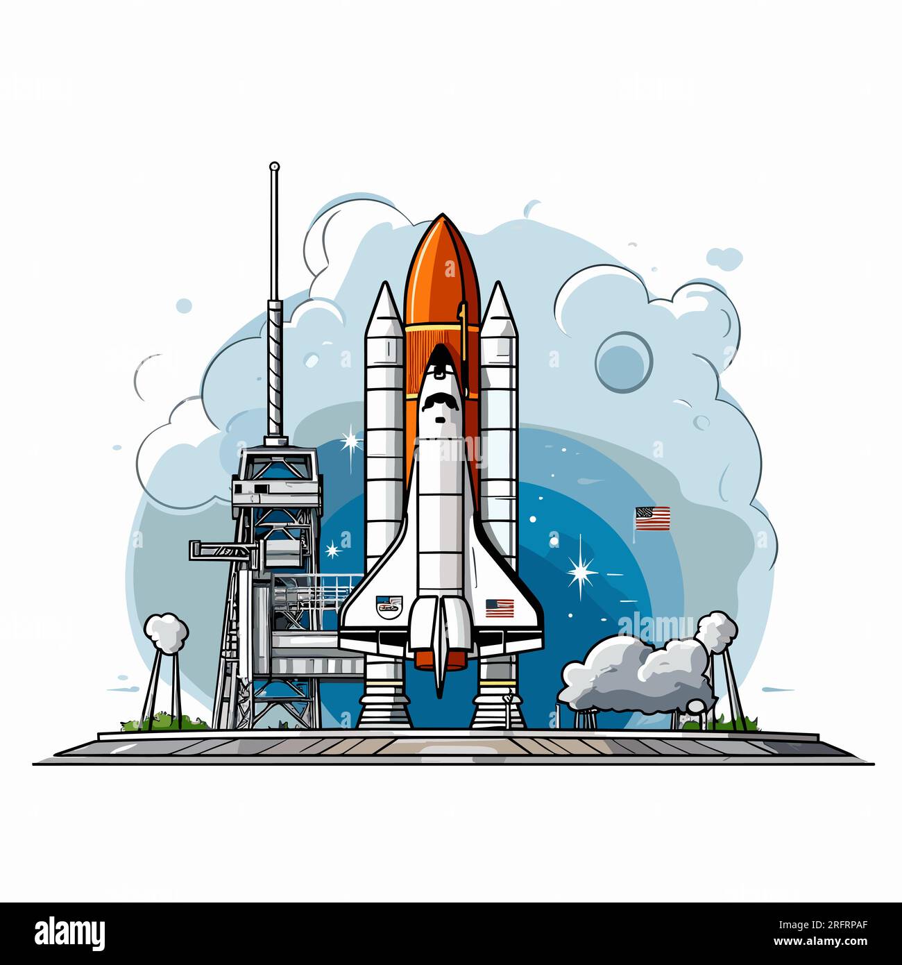 Kennedy Space Center handgezeichnete Comic-Illustration. Kennedy Space Center. Vektor-Doodle-Zeichentrickfilm-Illustration Stock Vektor