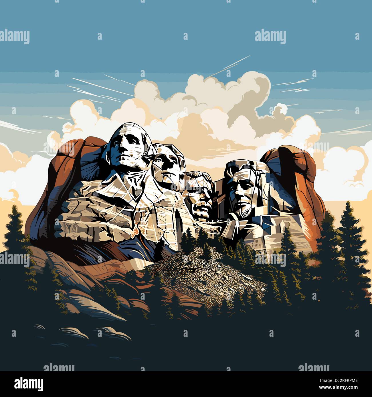 Von Hand gezeichnete Comic-Illustration von Mount Rushmore. Mount Rushmore. Vektor-Doodle-Zeichentrickfilm-Illustration Stock Vektor