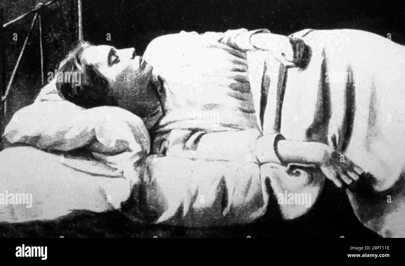 Darstellung einer Arbeiterin „droht zu Tode“ durch harte Arbeit in den 1850er Jahren Stockfoto