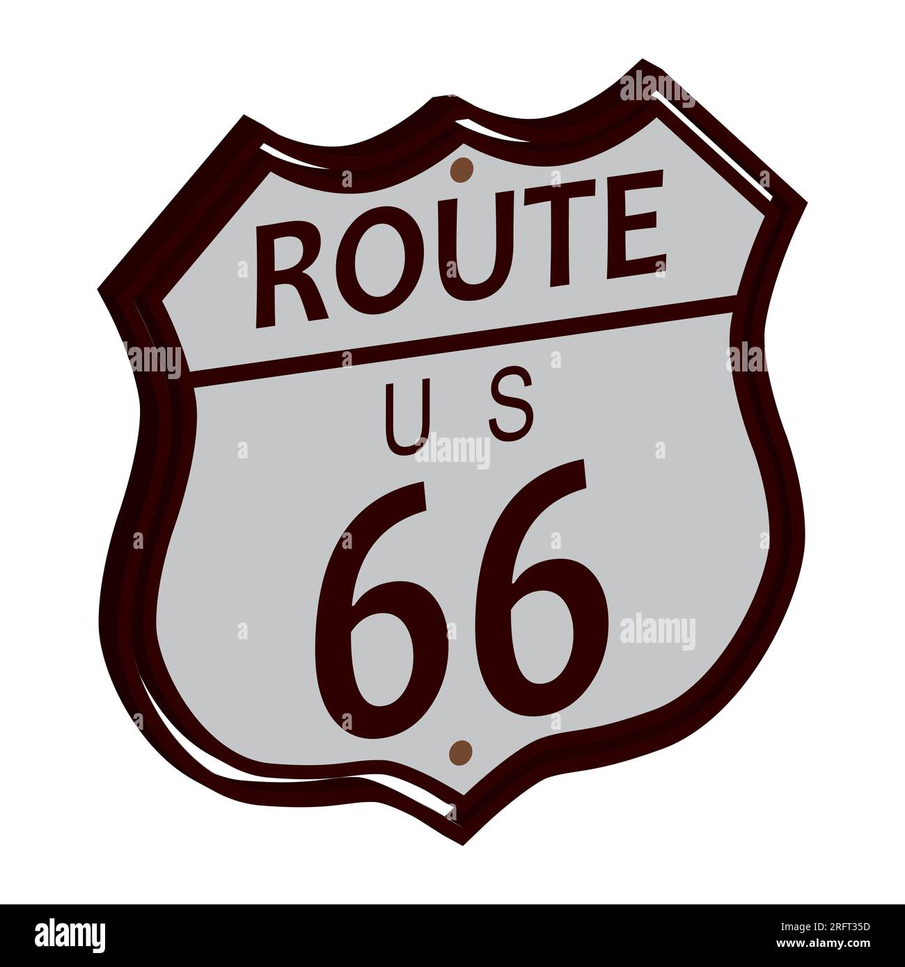 Verkehrsschild für die Route 66 auf weißem Hintergrund Stockfoto