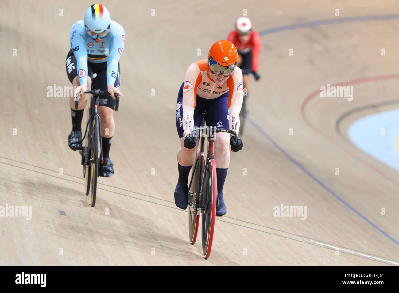 Glasgow, Großbritannien. 05. Aug. 2023. GLASGOW, SCHOTTLAND - AUGUST 5: Hetty van der Wouw der Niederlande während Women Elite Keirin am 3. Tag der UCI-Radweltmeisterschaft 96. Glasgow 2023 am 5. August 2023 in Glasgow, Schottland. (Foto: Tim Buitenhuis/BSR Agency) Kredit: BSR Agency/Alamy Live News Stockfoto