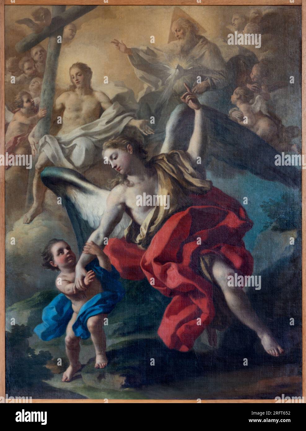 NEAPEL, ITALIEN - 19. APRIL 2023: Das Gemälde des Schutzengels in der Kirche Chiesa di San Lorenzo Maggiore von Francesco De Mura (1696-1782). Stockfoto