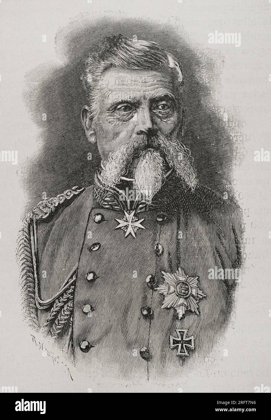 Ludwig von der Tann (1815-1881). Bayerischer General. Porträt. Gravur. "Historia de la Guerra Franco-Alemana de 1870-1871". Veröffentlicht in Barcelona 1891. Stockfoto