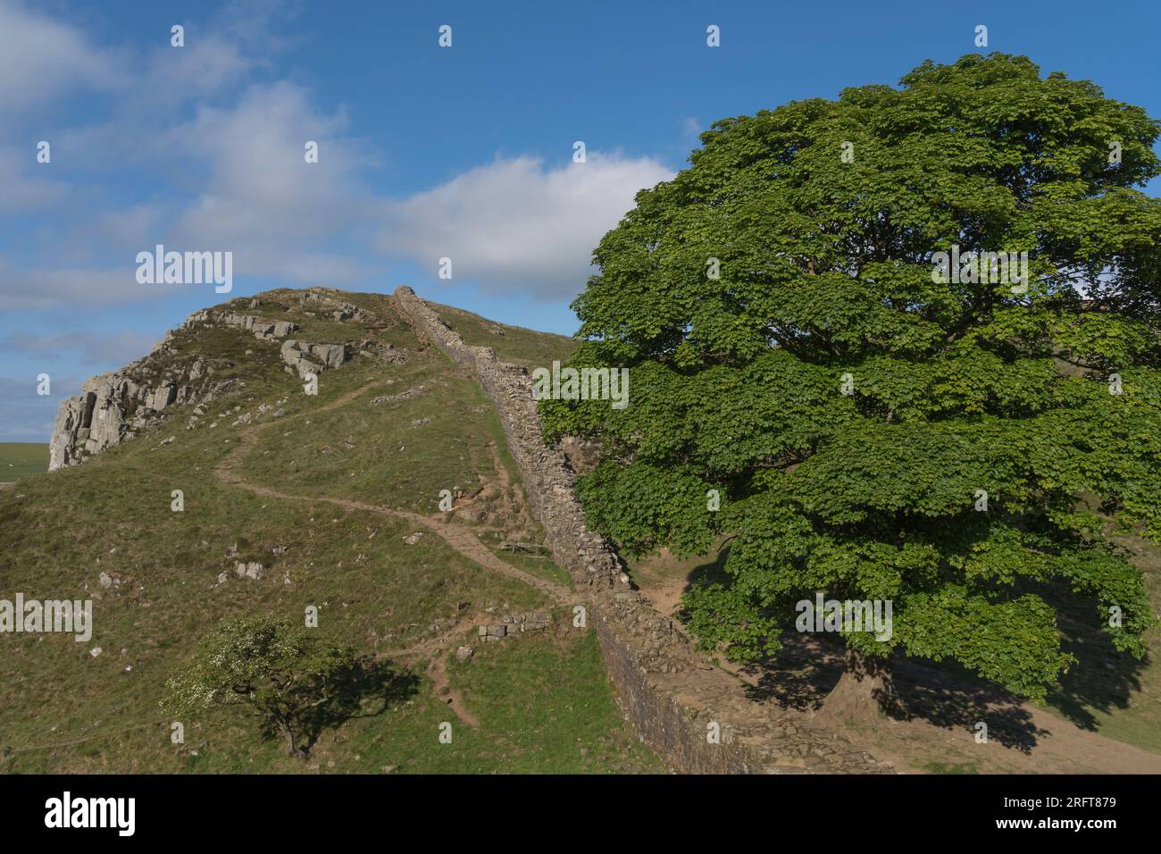 Landschaft im Norden Englands mit einem Teil der Hadirans-Mauer. Stockfoto