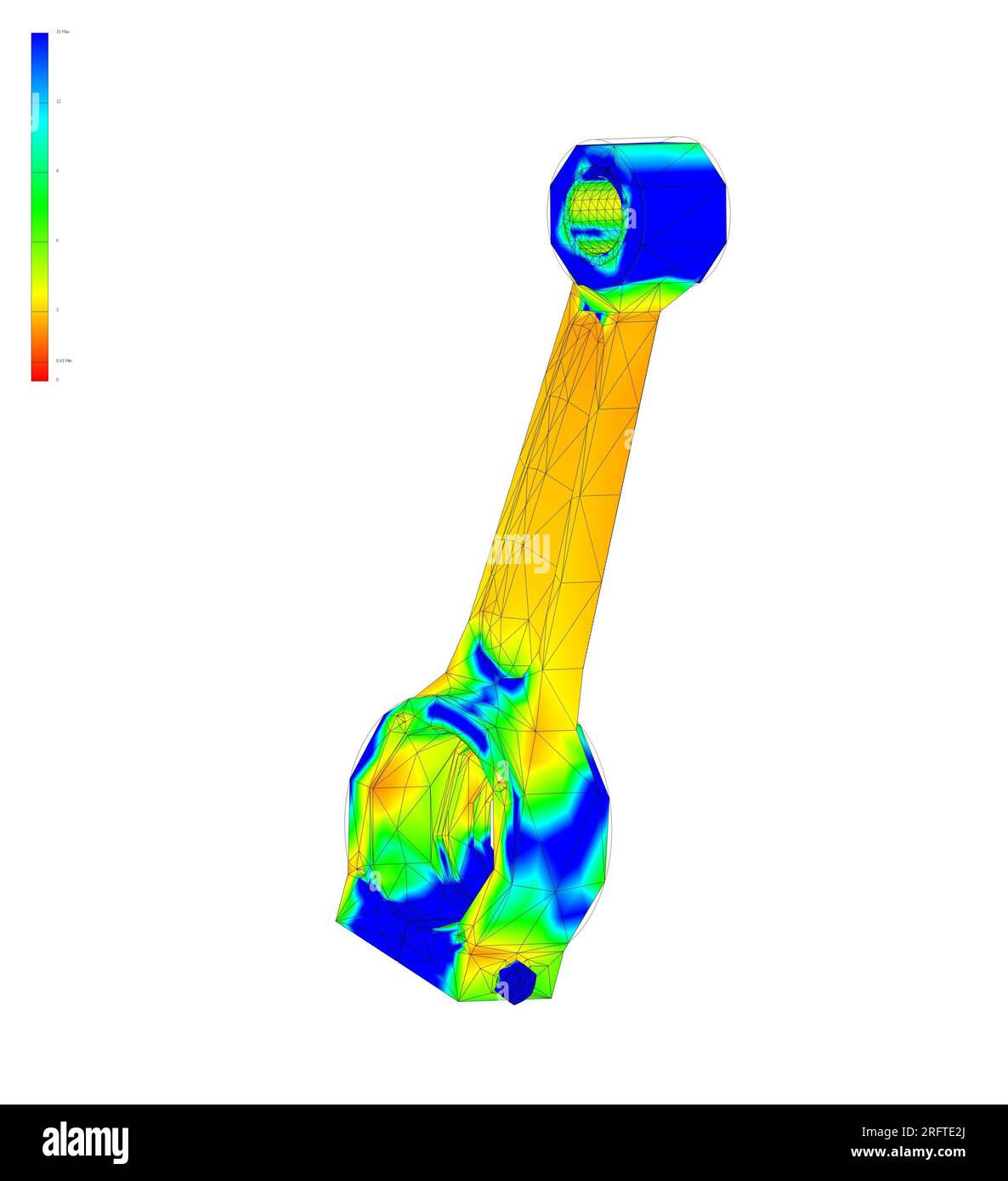 Finite-Elemente-Methode, FEM, Analyse Pleuelstangenkurbel auf Reibung und Kräfte in hin- und Herbewegung in Rotation umgewandelt Stockfoto