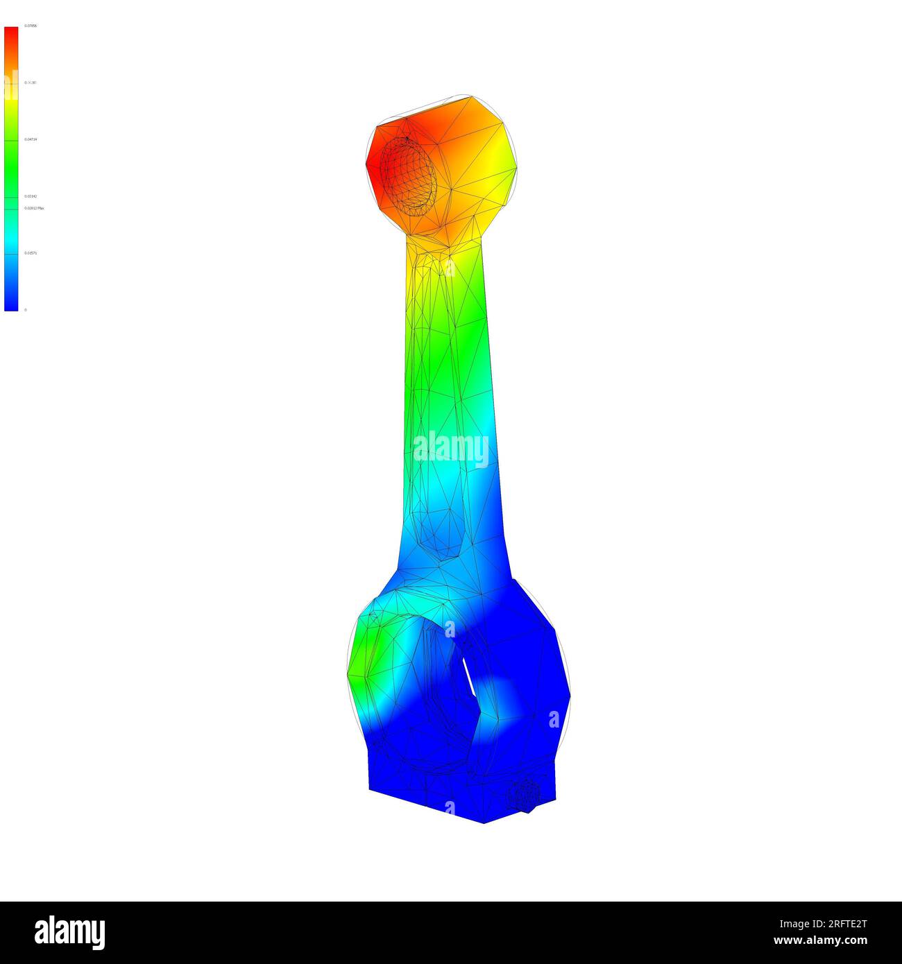 Finite-Elemente-Methode, FEM, Analyse Pleuelstangenkurbel auf Reibung und Kräfte in hin- und Herbewegung in Rotation umgewandelt Stockfoto