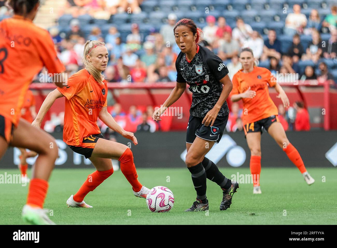 Bridgeview, USA. 05. Aug. 2023. Chicago, USA, 5. August 2023: Yuki Nagasato (7 Chicago Red Stars) in Aktion während des NWSL Challenge Cup Fußballspiels zwischen den Chicago Red Stars und Houston Dash am Samstag, den 5. August im Seat Geek Stadium, Bridgeview, USA. (KEINE KOMMERZIELLE NUTZUNG). (Shaina Benhiyoun/SPP) Kredit: SPP Sport Press Photo. Alamy Live News Stockfoto