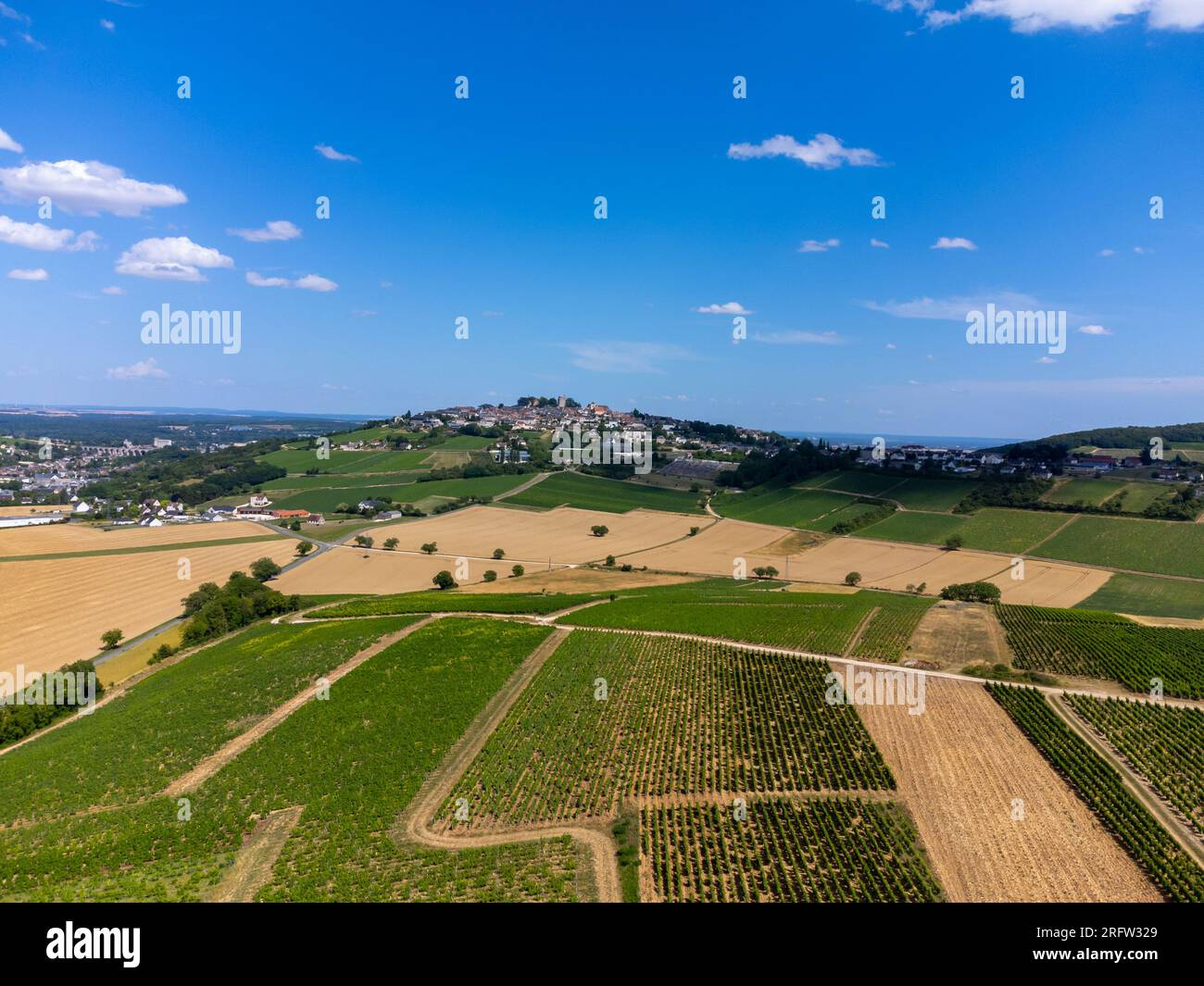 Weinberge der Appellation Sancerre, Herstellung von trockenem Weißwein aus der traube sauvignon Blanc, die auf Hügeln am linken Ufer des Flusses Loire auf differen angebaut wird Stockfoto