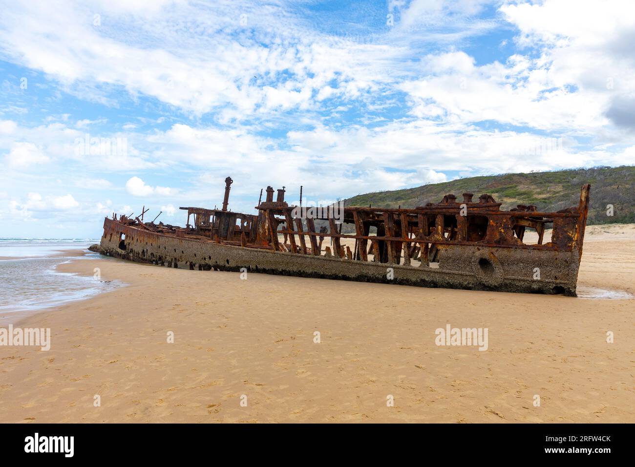 Fraser Island Schiffswrack, SS Maheno Ozeanschiffwrack am 75 Meilen Strand, K'Gair Island, Queensland, Australien jetzt Touristenattraktion Stockfoto