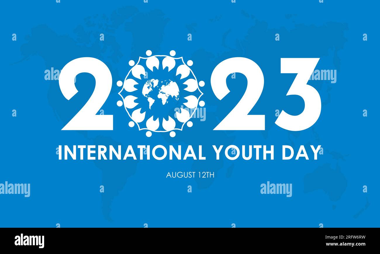 2023 Concept International Youth Day – Vektordesign-Illustration. Jugendgemeinschaftskonzept für Freiwilligenarbeit, Teamarbeit oder junge Vielfalt Stock Vektor