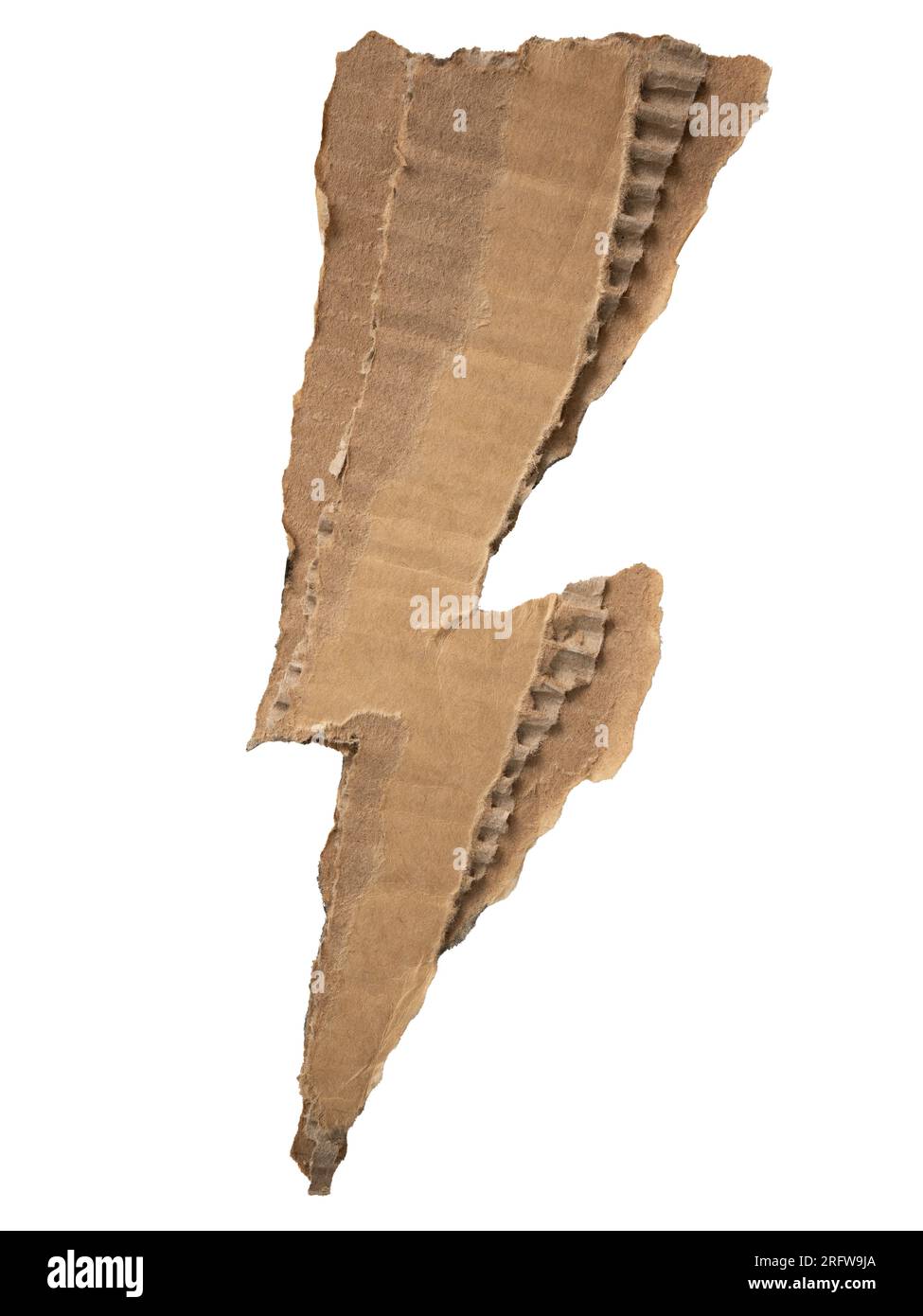 Blitzförmiges Kartonpapier auf weißem Hintergrund mit Beschneidungspfad Stockfoto