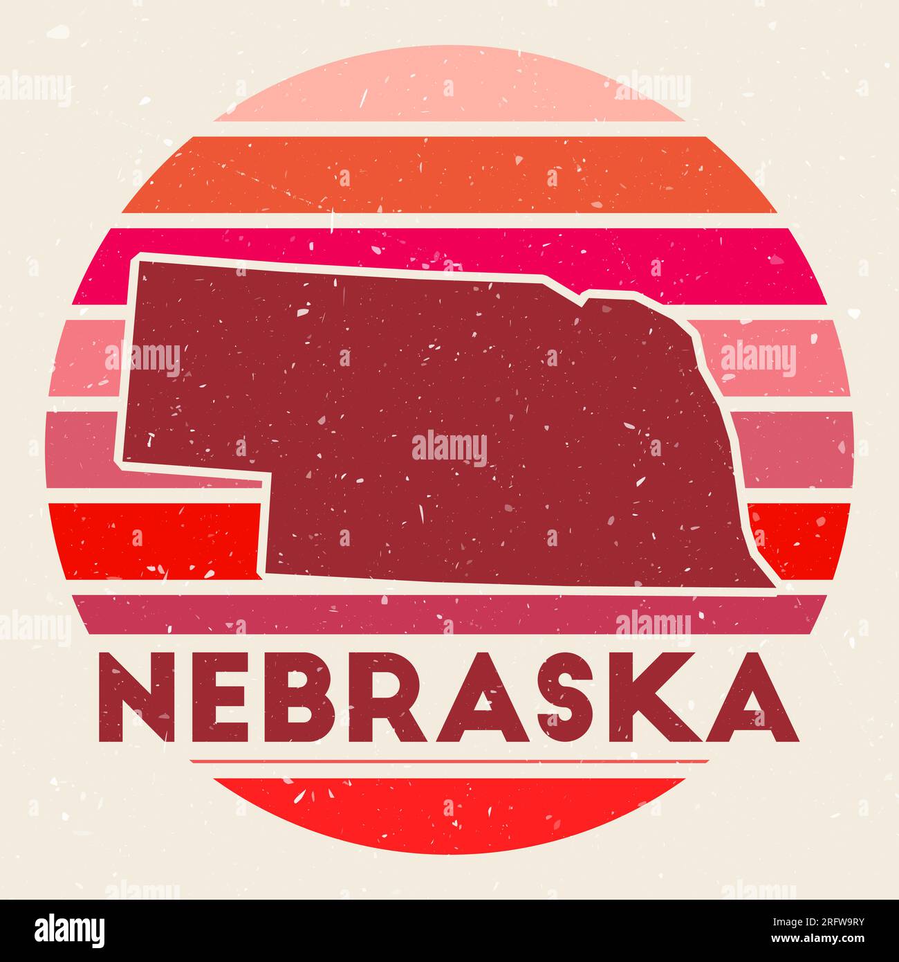 Nebraska-Logo. Mit der Karte des US-Bundesstaates und farbigen Streifen, Vektorillustration unterzeichnen. Stock Vektor