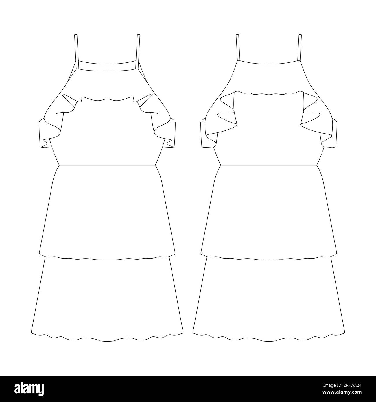 Vorlage Rüschen Plisseedetail Shorts Kleid Illustration flaches Design Umriss Bekleidungskollektion Stock Vektor