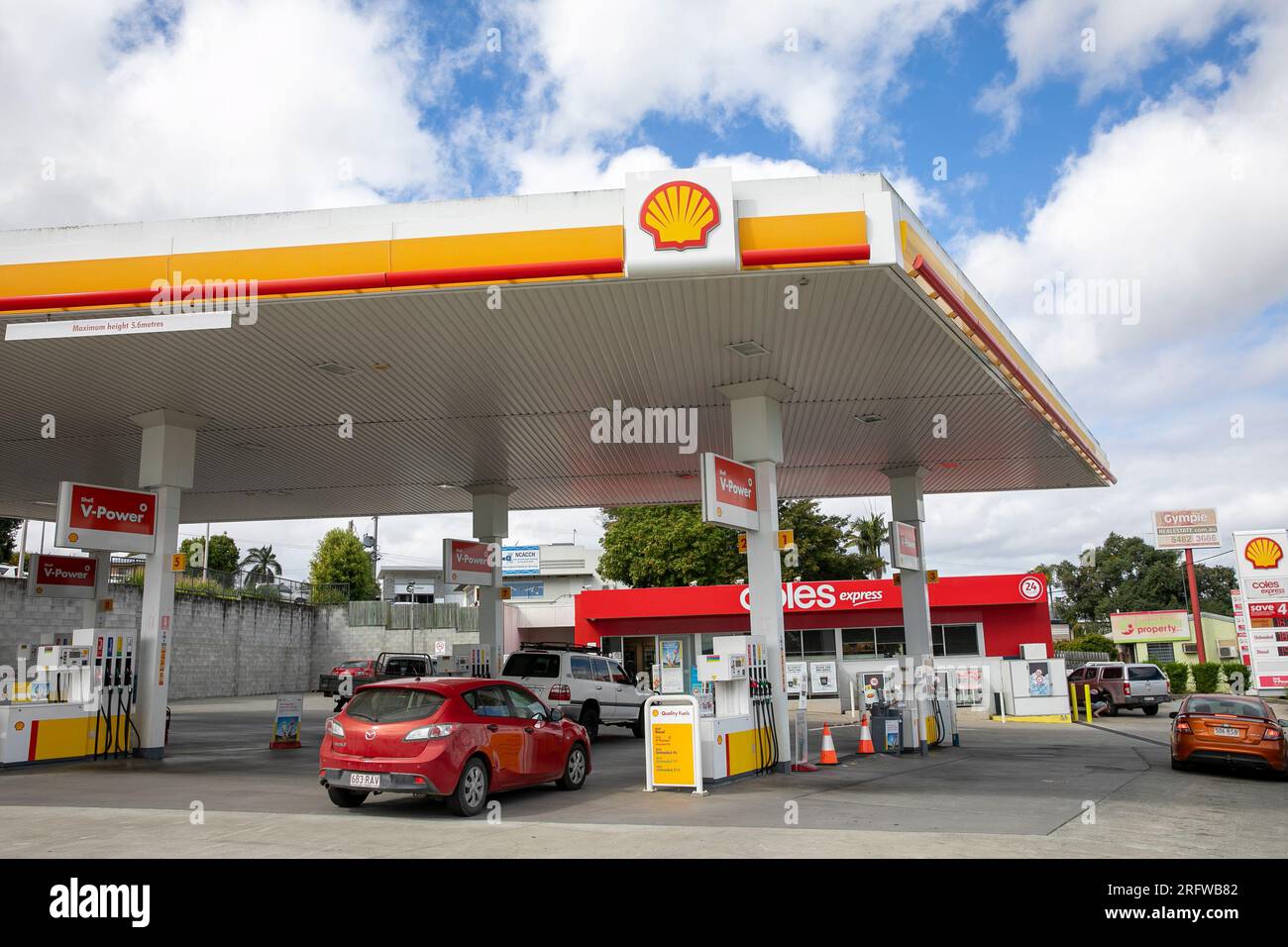 Shell-Benzin-Tankstelle in Gympie, Queensland, Australien Stockfoto