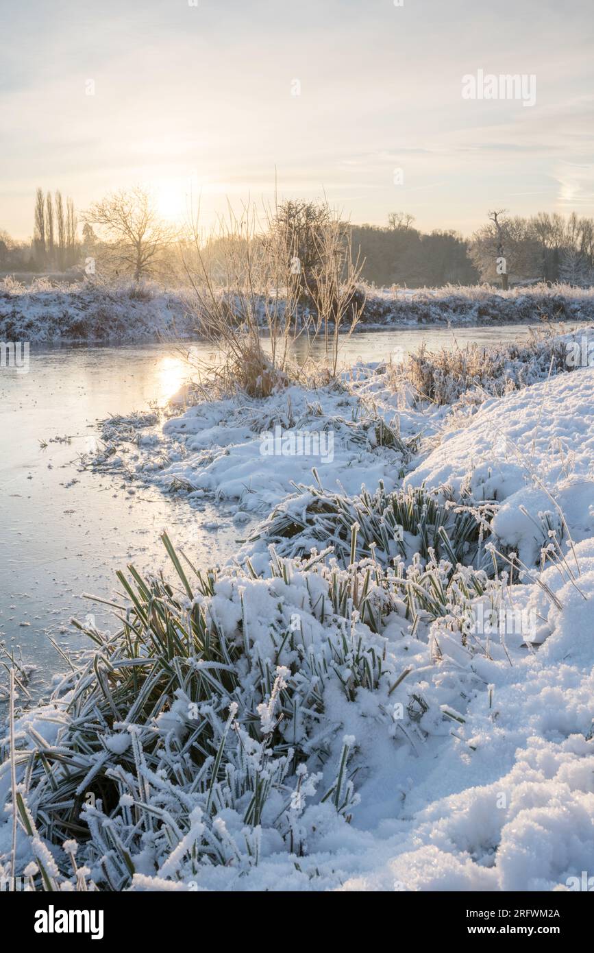 River Cam im Winter bei Grantchester Meadows Stockfoto