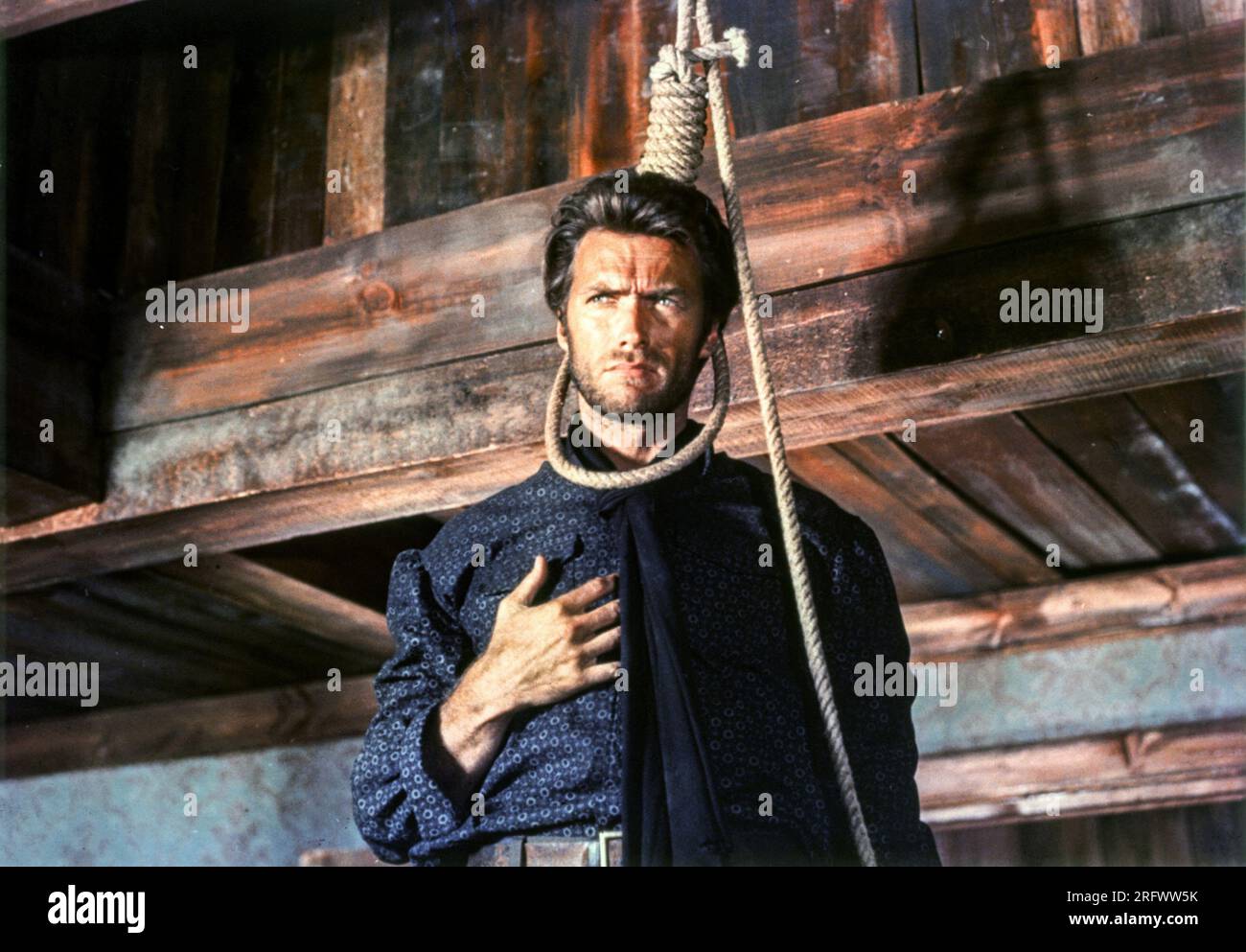 Die gute, die schlechte und die hässliche Clint Eastwood-Hängeszene Stockfoto