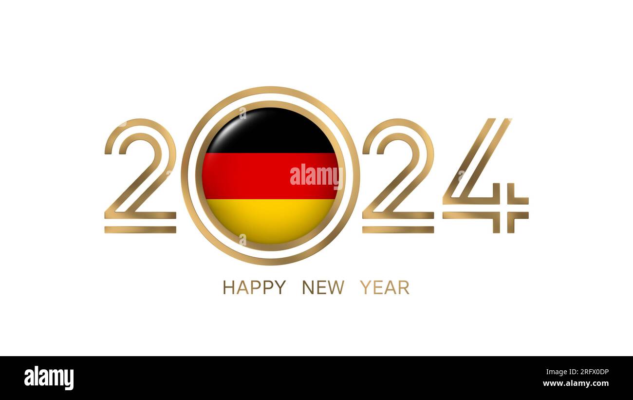 Frohes neues Jahr 2024 Deutschland mit deutscher Flagge Stockfotografie 