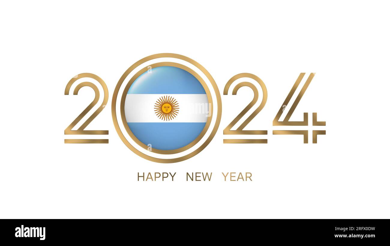 Frohes Neujahr 2024 Argentinien mit argentinischer Flagge Stockfoto