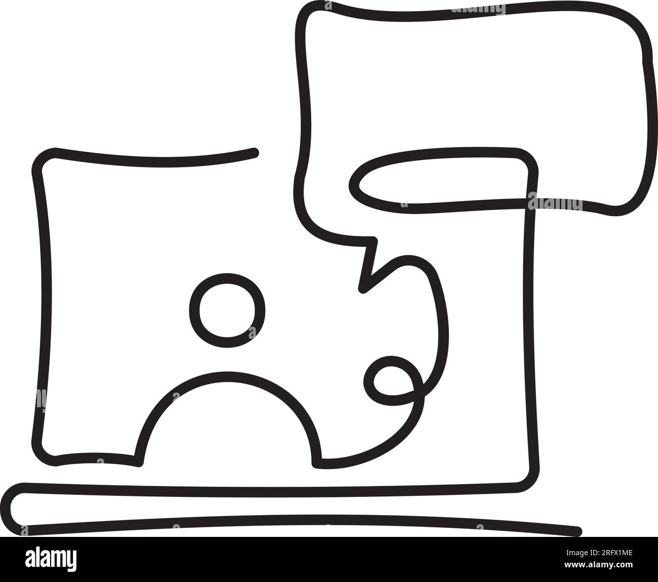 Online-Bildung eine Leitung, Laptop eine Leitung, sprechen eine Leitung. Einfaches einzeiliges Vektorsymbol Stock Vektor