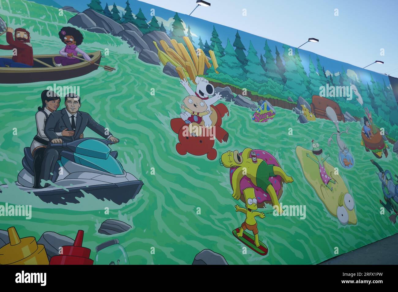 Los Angeles, Kalifornien, USA 5. August 2023 Ein allgemeiner Blick auf die Atmosphäre des Animationsfiguren Street Art Mural am 5. August 2023 in Los Angeles, Kalifornien, USA. Foto: Barry King/Alamy Stock Photo Stockfoto