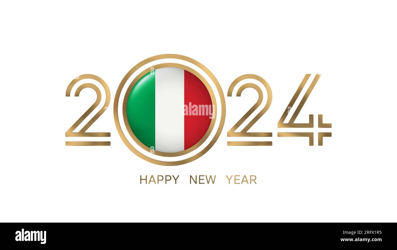 Frohes Neujahr 2024 Italien mit italienischer Flagge Stockfoto