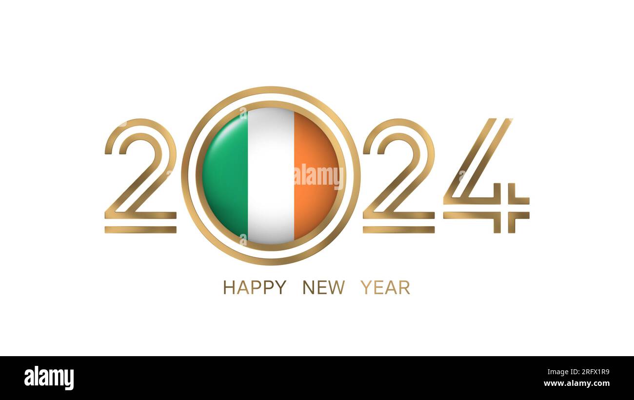Frohes Neues Jahr 2024, Irische Flagge Stockfoto