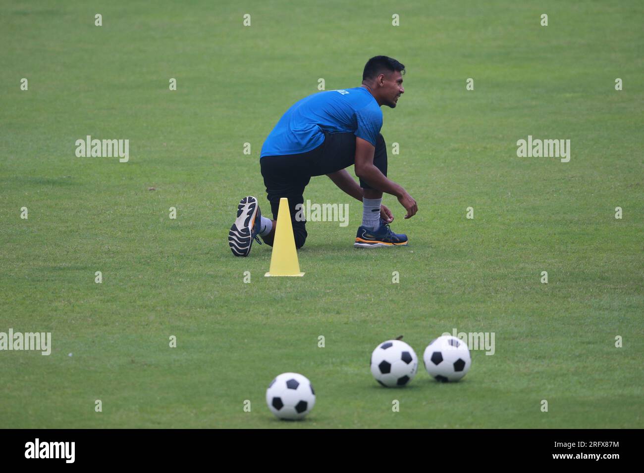 Mustafizur Rahman durin die Spieler der Nationalmannschaft haben den letzten Tag ihrer Fitnesstrainings vor Beginn des Trainings am August absolviert Stockfoto