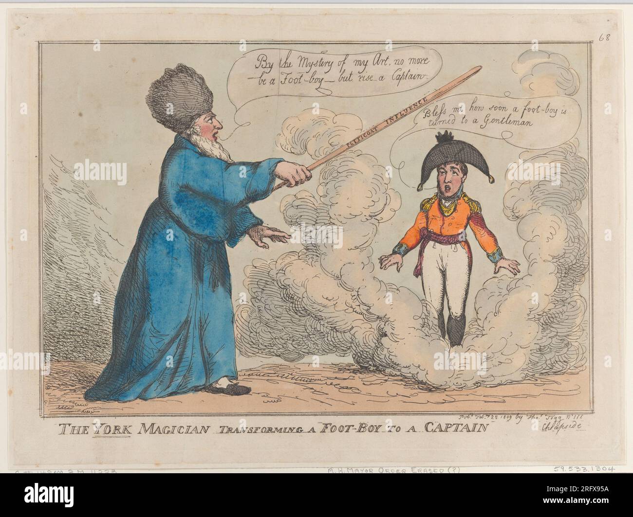 Der York Magician Transforming a Foot-Boy to a Captain 25. Februar 1809 von Thomas Rowlandson Stockfoto