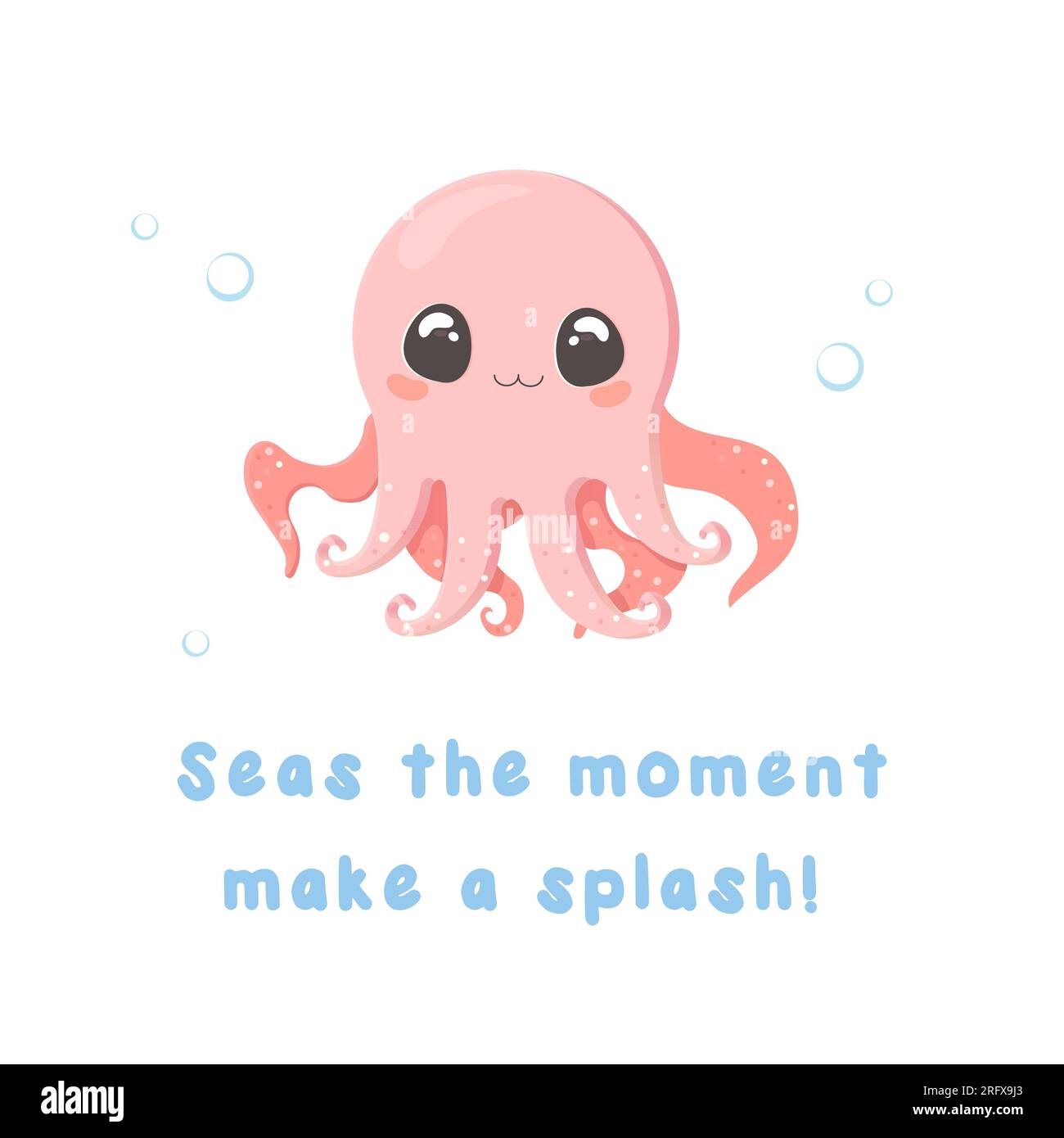 Motivations- und Unterstützungskarte mit Meeresbewohnern, Vektordarstellung, Schriftzug, Unterschrift. Krabben, Delfine, Seetang, Garnelen, Kraken, Stock Vektor