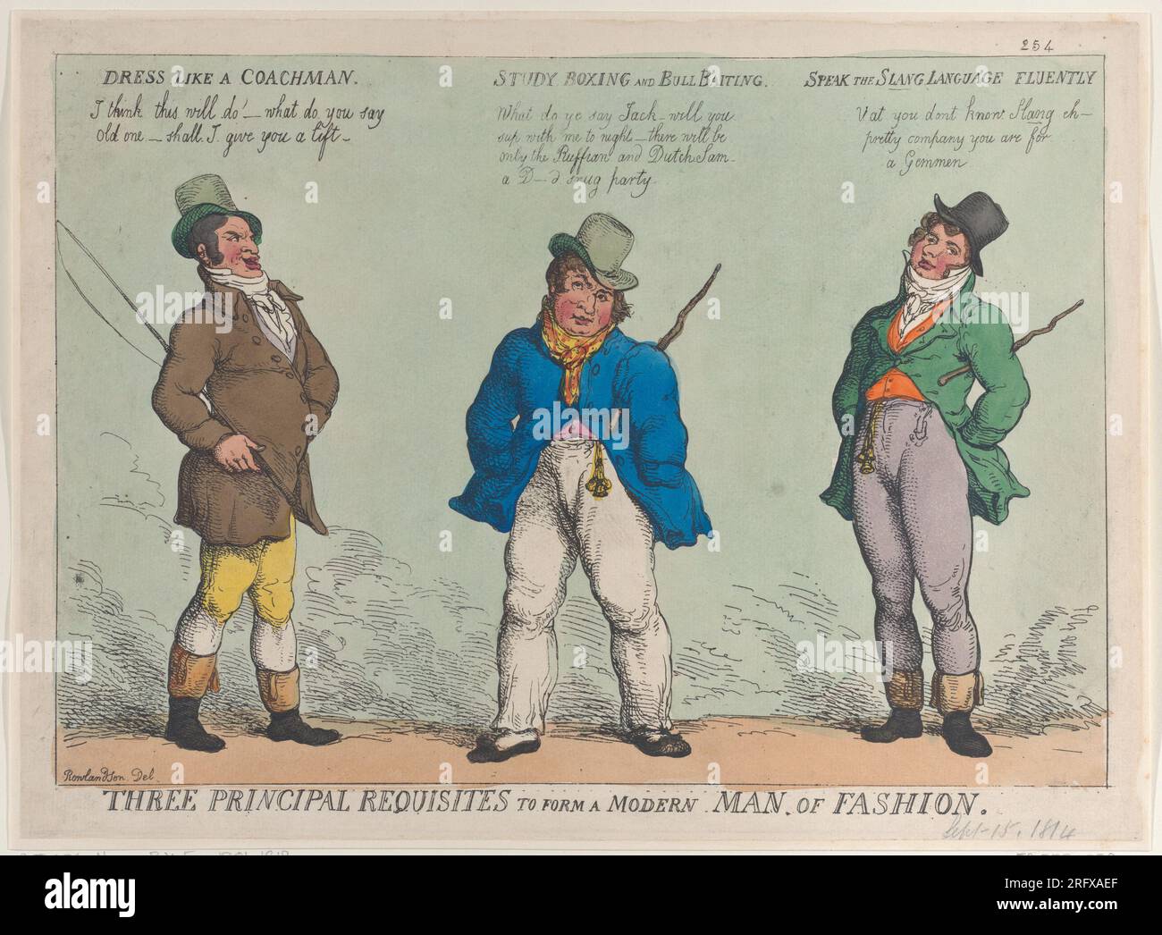 Drei Hauptforderungen zur Gründung eines modernen Modemanns vom 15. September 1814 von Thomas Rowlandson Stockfoto