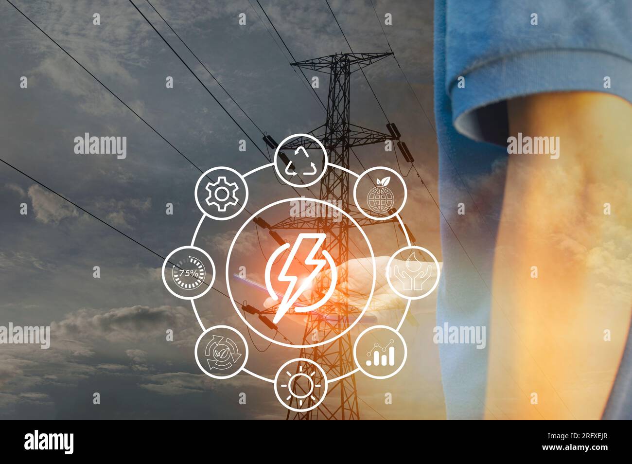 Das Konzept des Energiemanagements und des Energiemanagements für eine angemessene Nutzung. Stockfoto