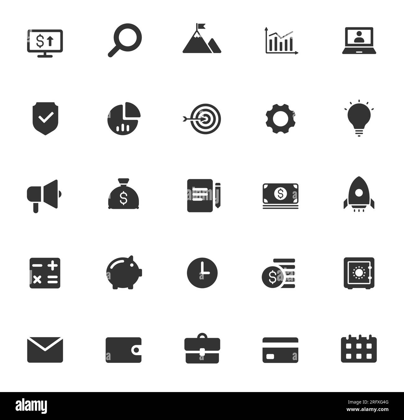 Business-Glyphe-Symbole isoliert auf weiß Stock Vektor