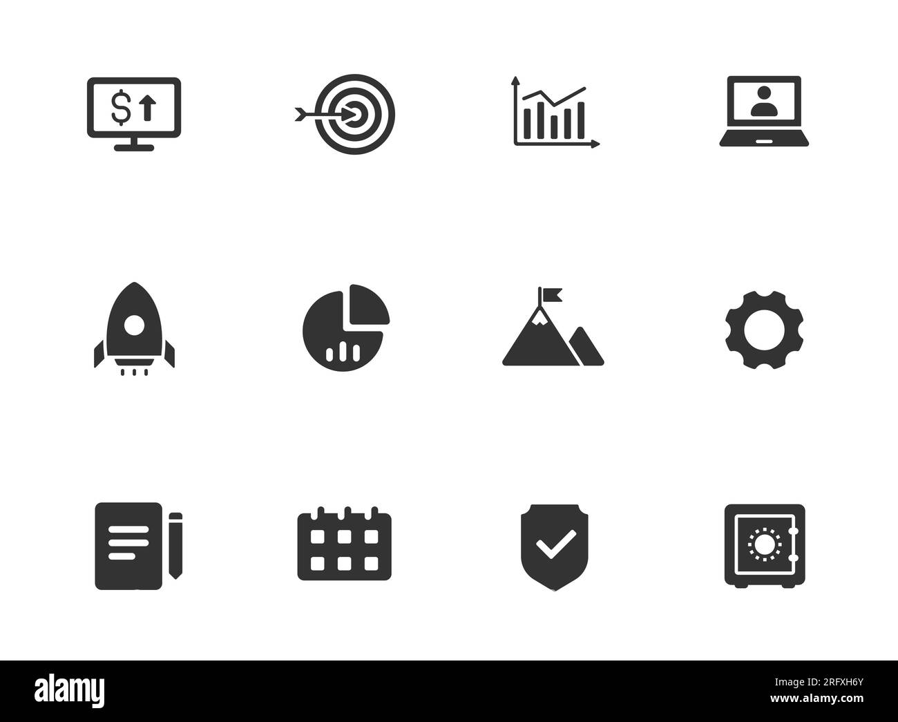 Business-Glyphe-Symbole isoliert auf weiß Stock Vektor