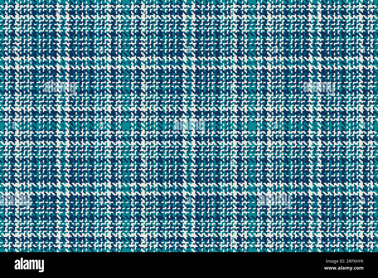 Vektornahtloser Hintergrund aus Textilstoff-Tartan mit Muster-Karomuster-Struktur in Cyan- und Weißtönen. Stock Vektor