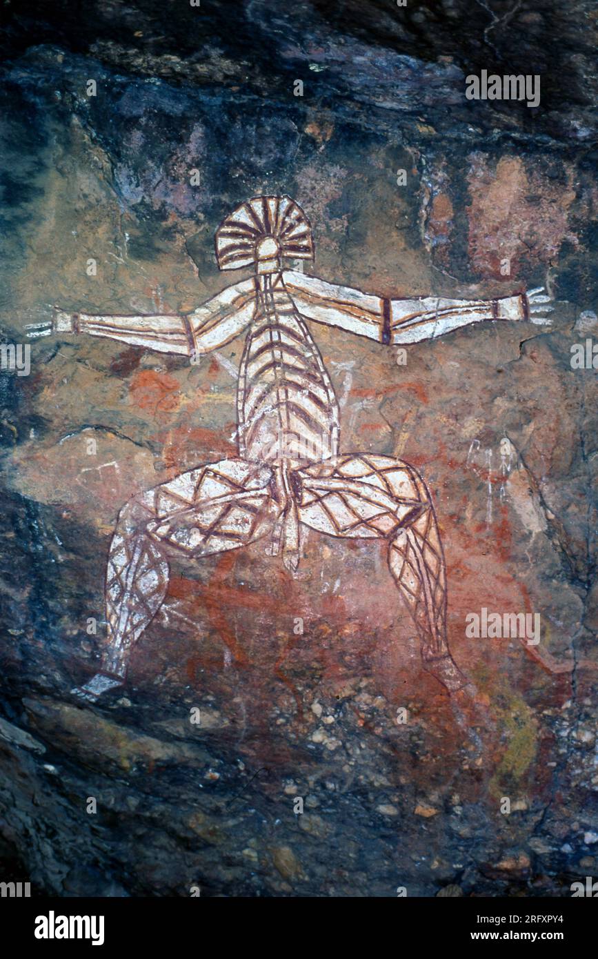 Höhlenmalereien der Aborigines, Anbangbang Gallery, Burrunggui (Nourlangie Rock), Kakadu National Park, Northern Territory, Australien. Stockfoto