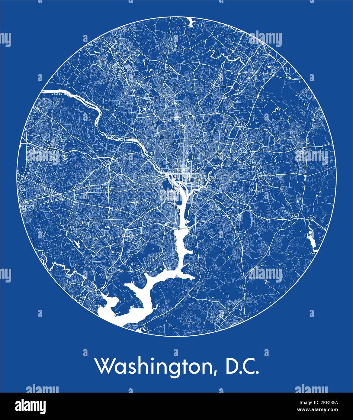 Stadtplan Washington, D.C. Vereinigte Staaten Nordamerika Blaue Darstellung des Kreisvektors Stock Vektor