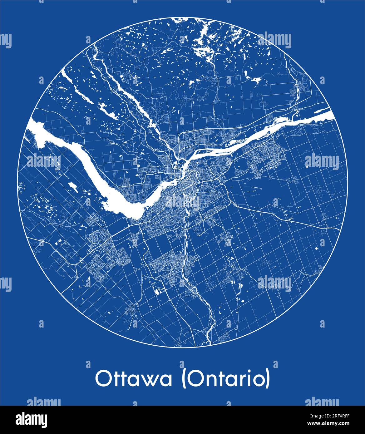 Stadtplan Ottawa Ontario Kanada Nordamerika Blauer Kreisvektor Stock Vektor
