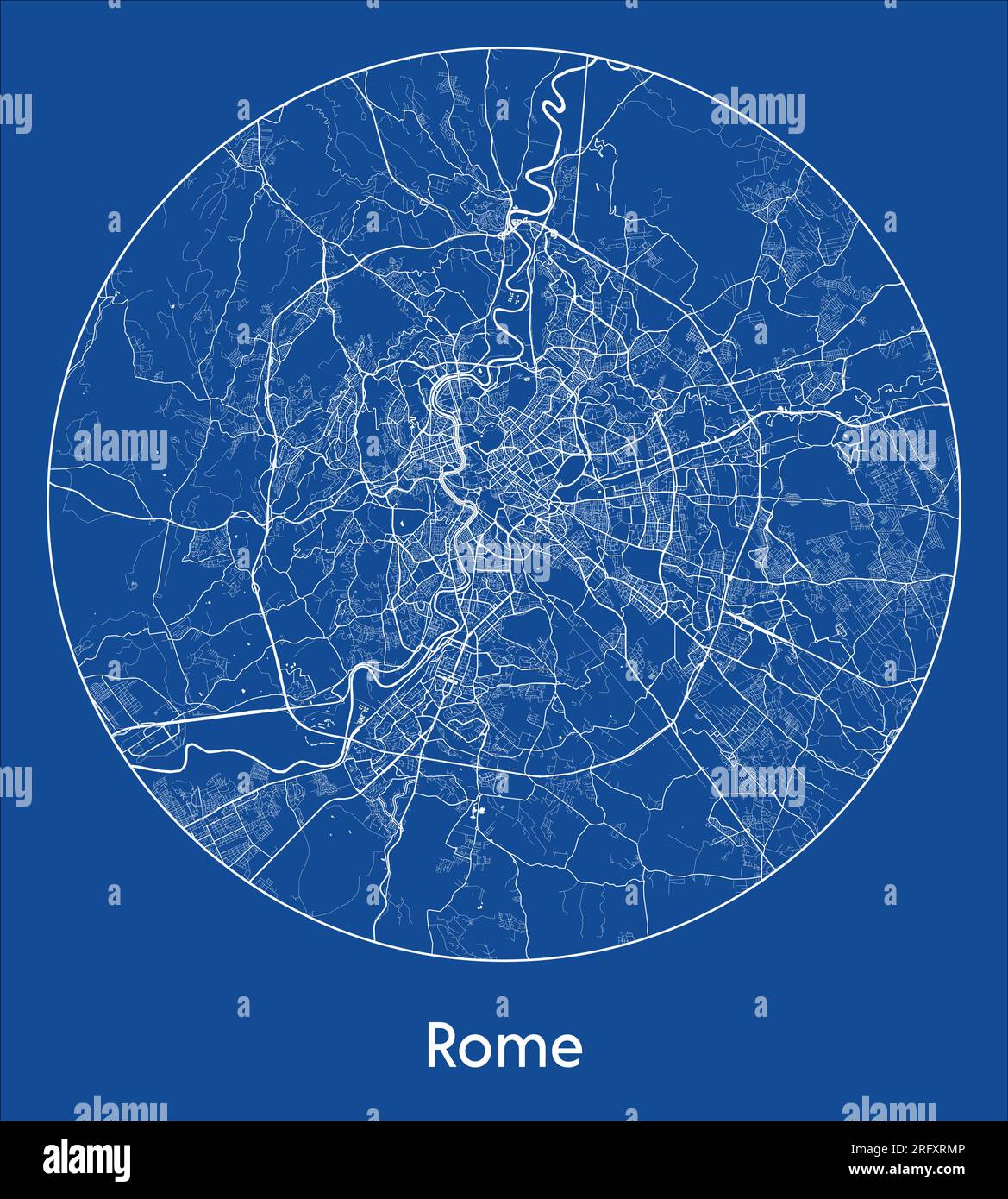 Stadtplan Rom Italien Europa Blauer Druck kreisförmige Vektordarstellung Stock Vektor