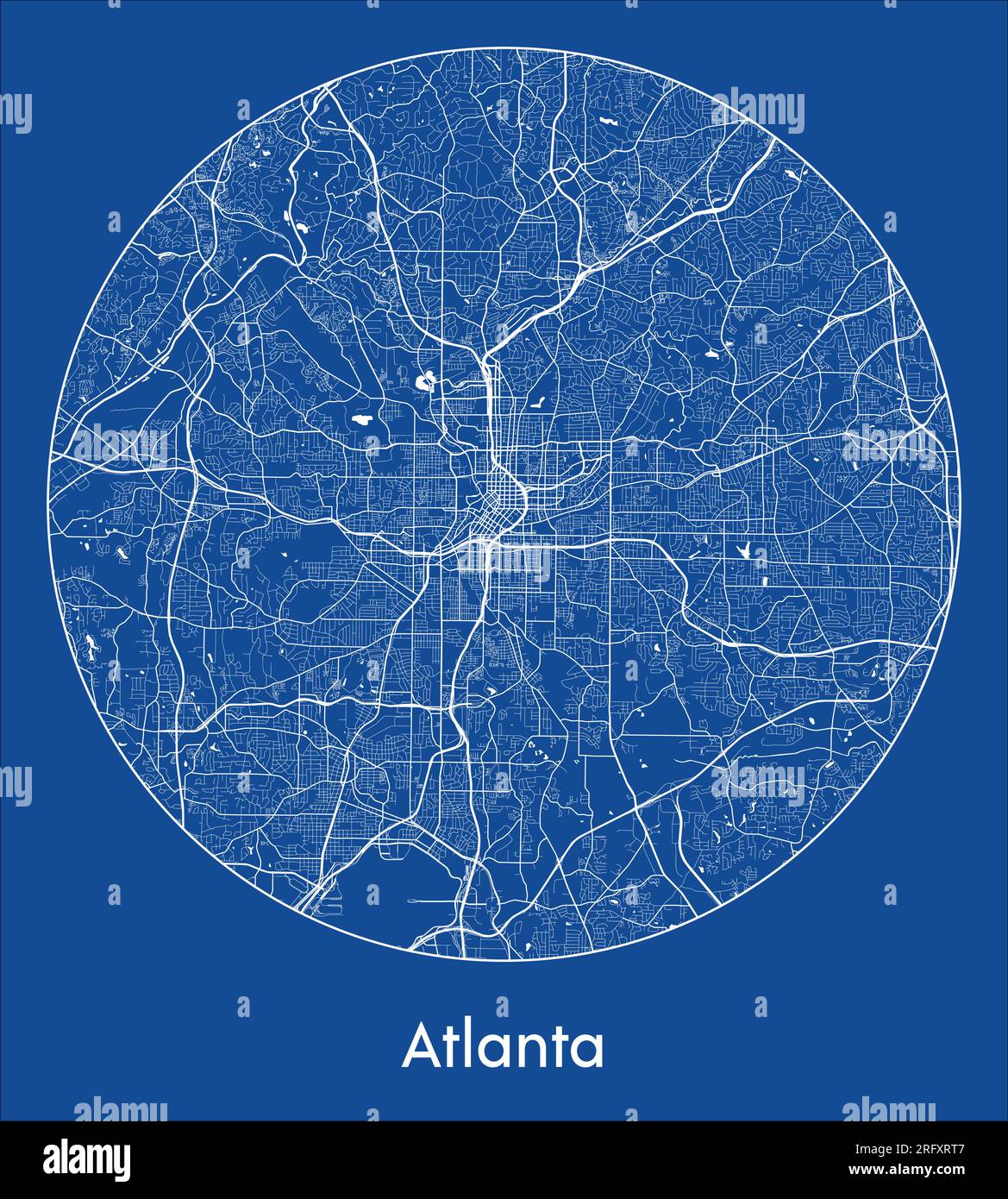 Stadtplan Atlanta Vereinigte Staaten Nordamerika Blaudruck kreisförmige Vektordarstellung Stock Vektor