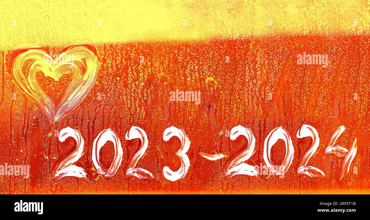 Herz und Zahlen 2023, 2024. Abstrakter Hintergrund Neujahr Nummer 2023