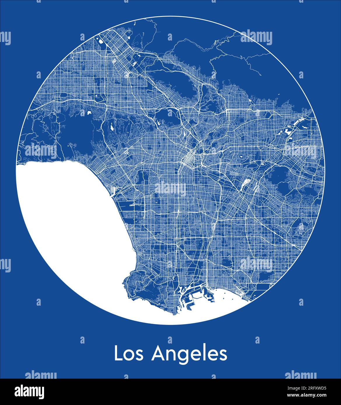Stadtplan Los Angeles USA Nordamerika Blau gedruckt Kreisvektordarstellung Stock Vektor