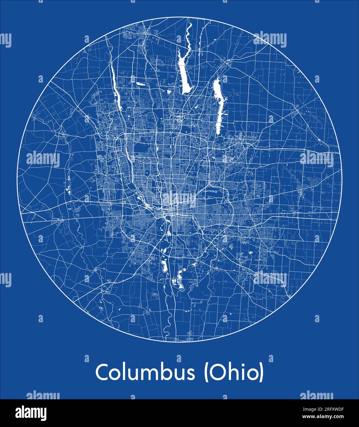 Stadtplan Columbus Ohio USA Nordamerika Blauer Kreisvektor Stock Vektor