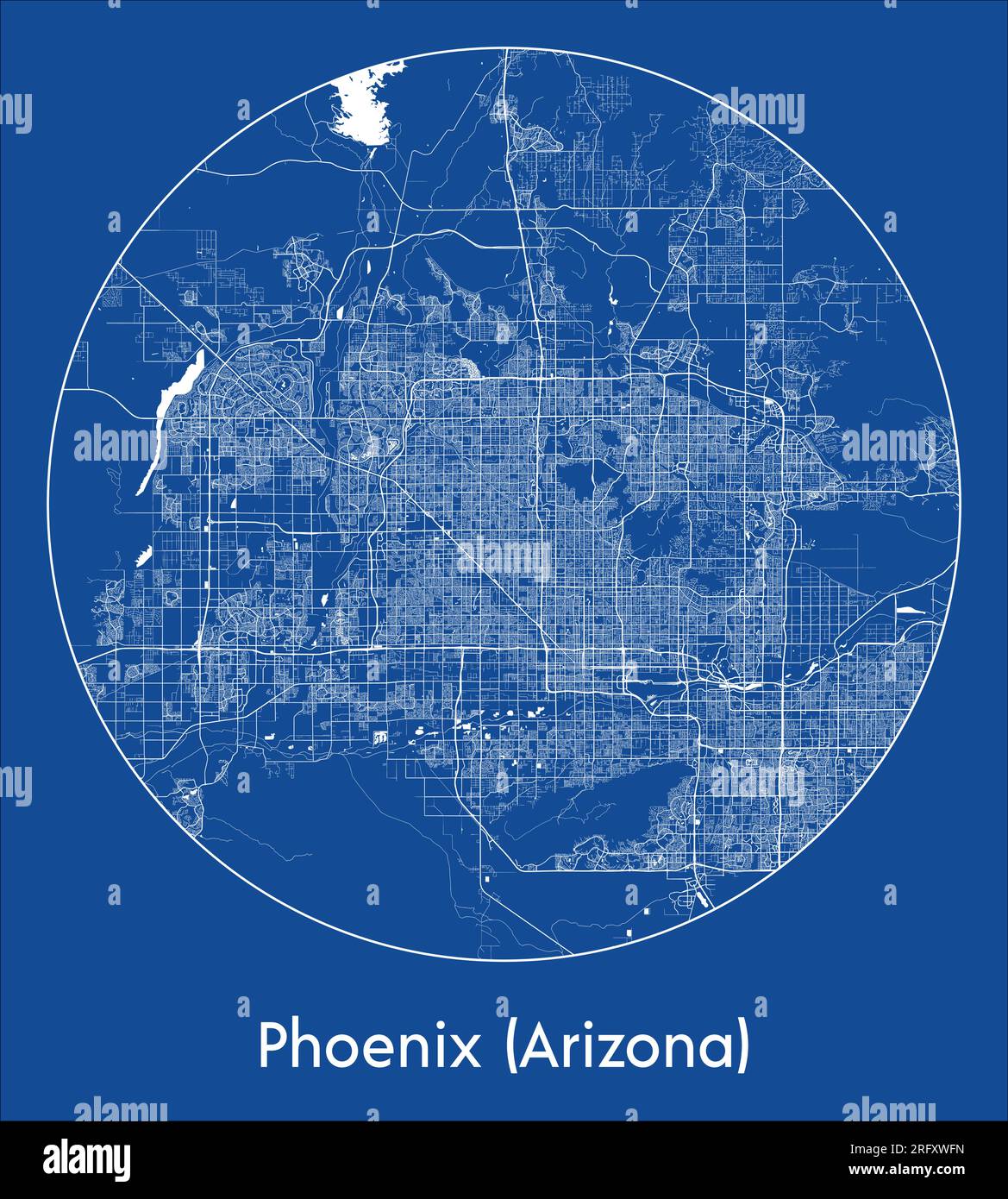 Stadtplan Phoenix Arizona USA Nordamerika Blauer Kreisvektor Stock Vektor