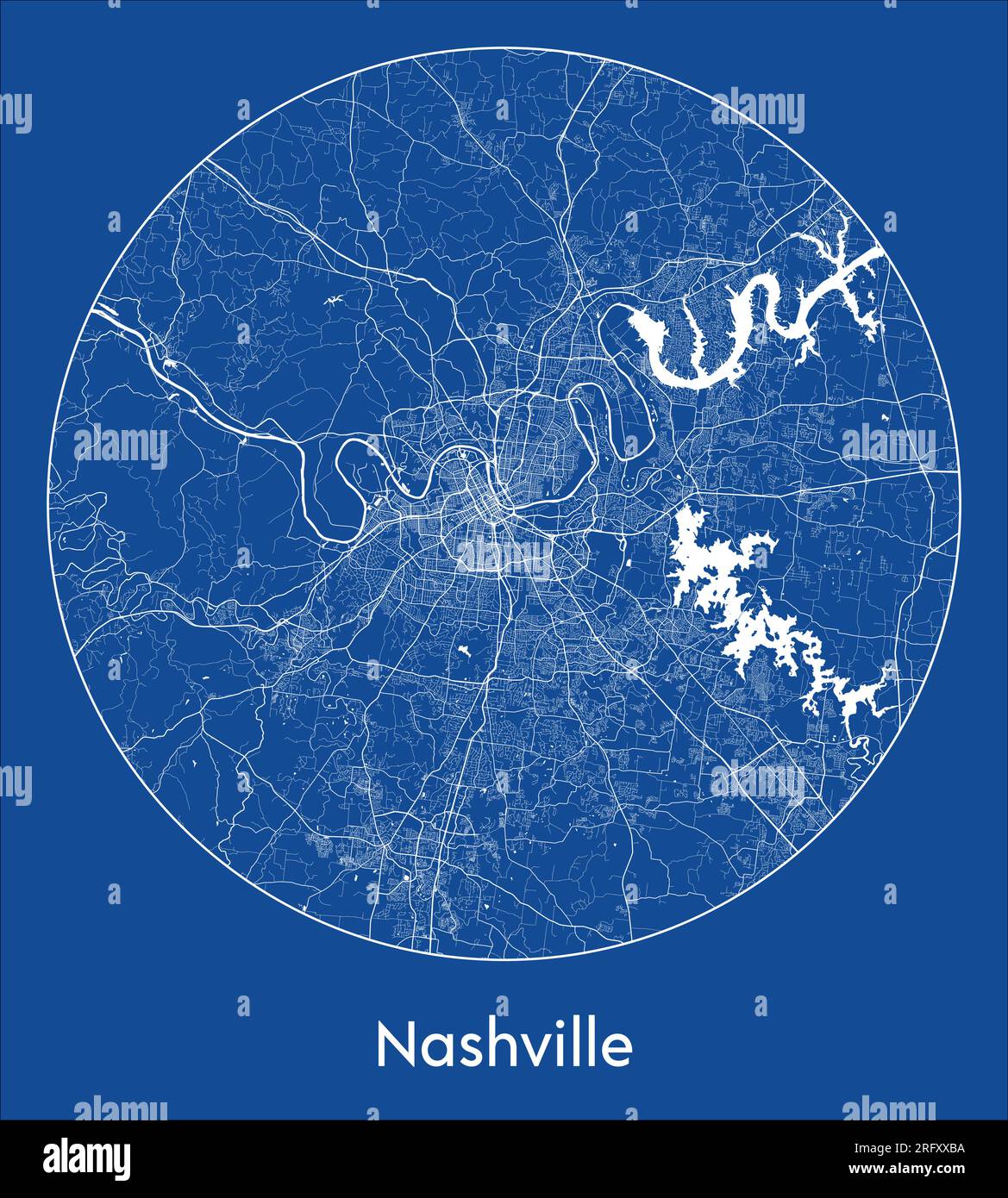 Stadtplan Nashville USA Nordamerika Blauer Kreisvektor Stock Vektor