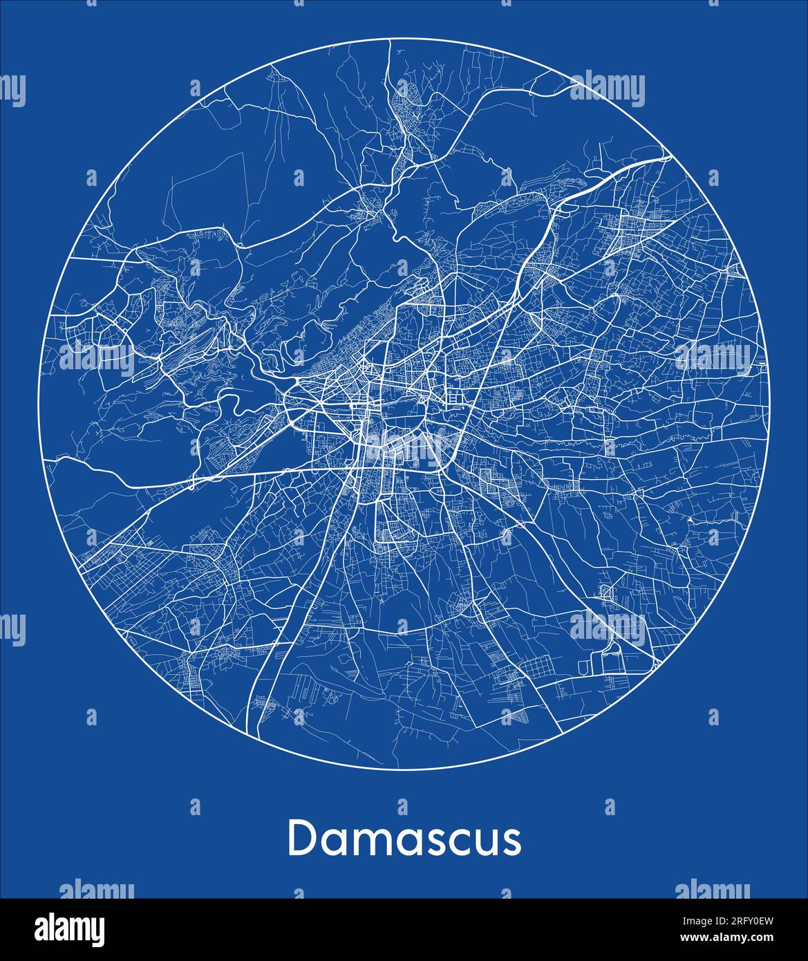 Stadtplan Damaskus Syrien Asiatische Blau runder Kreisvektor Stock Vektor