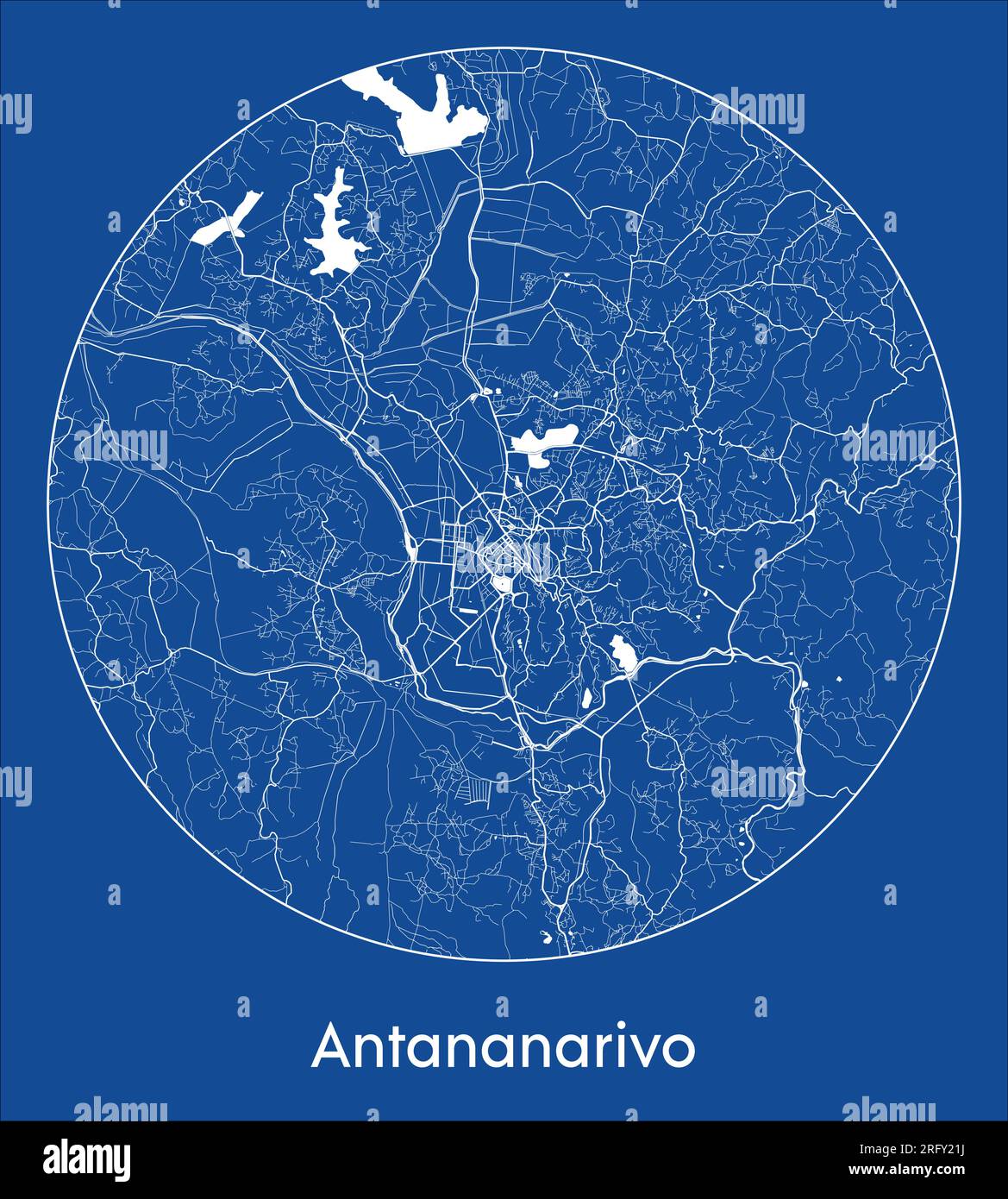 Stadtplan Antananarivo Madagaskar Afrika Blau-Druck runder Vektorvektor Stock Vektor