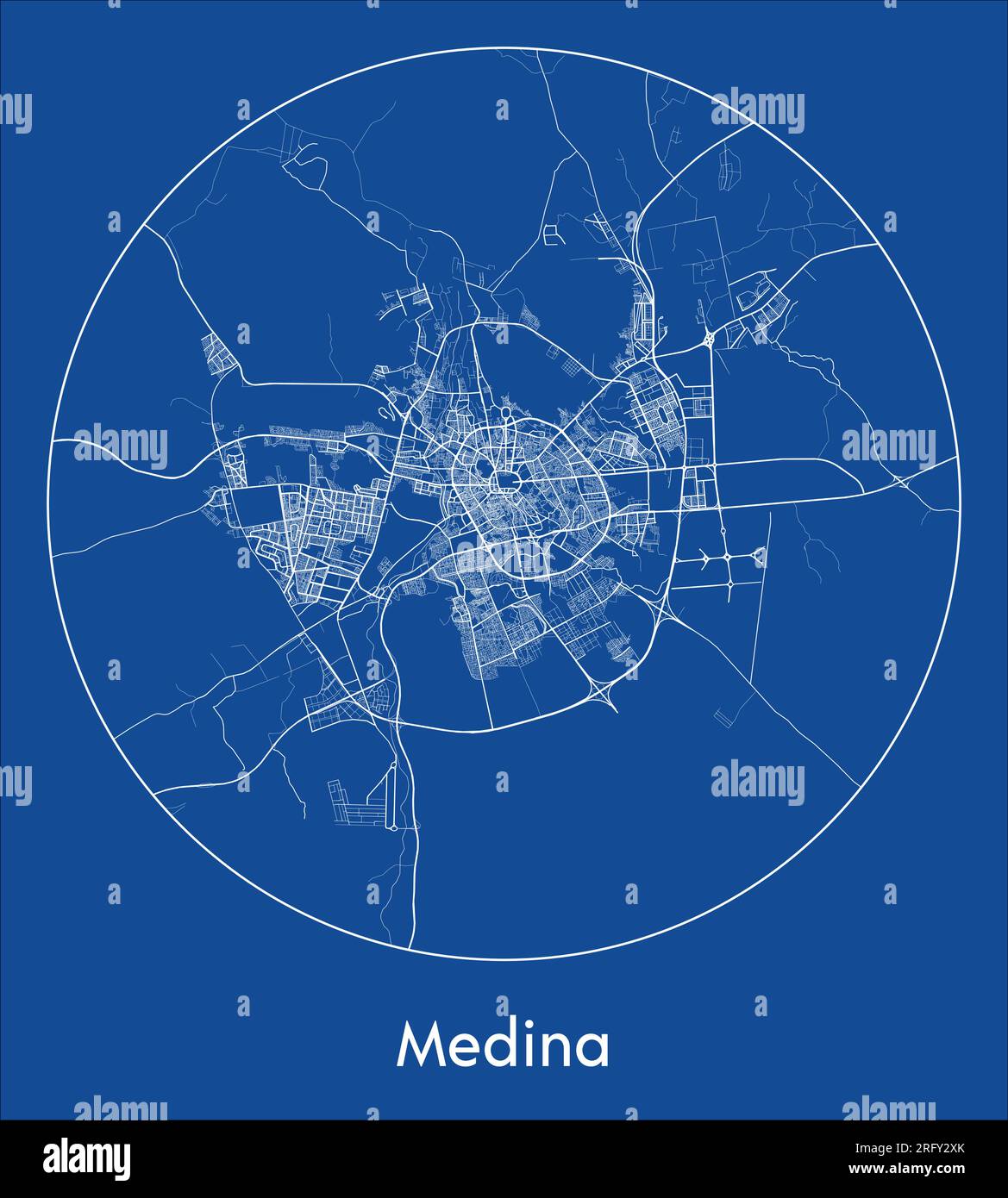 Stadtplan Medina Saudi-Arabien Asiatisches Blau runder Kreisvektor Stock Vektor